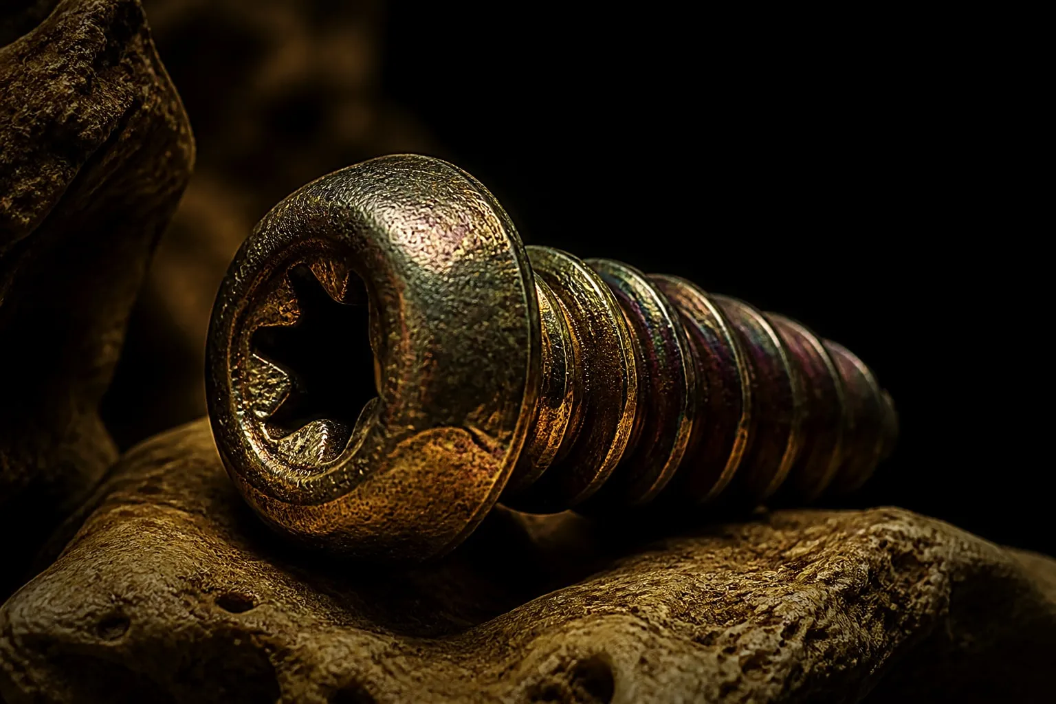 Editorial illustration: titanium screw macro close up metal
