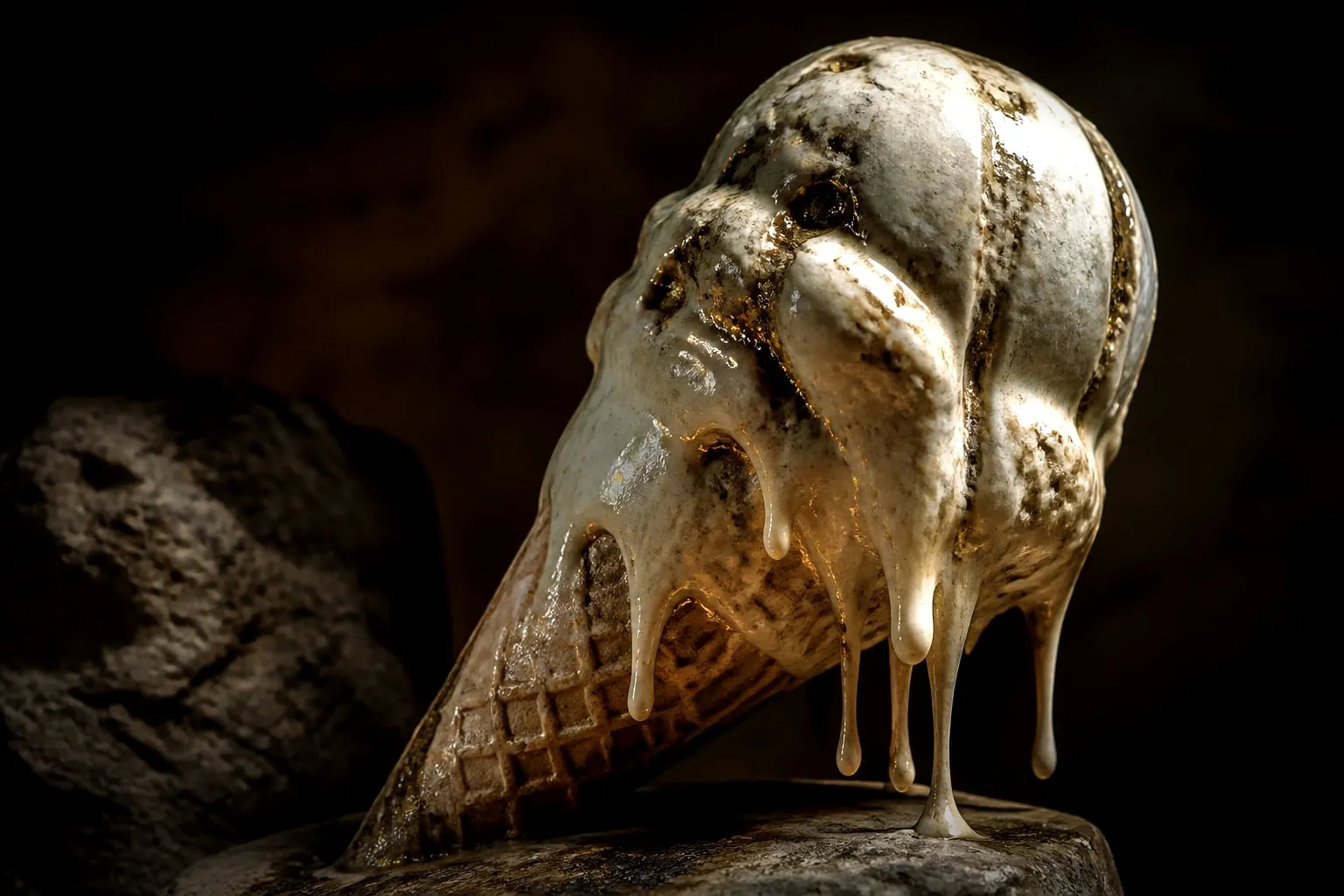 Editorial illustration: ice cream cone melting close up