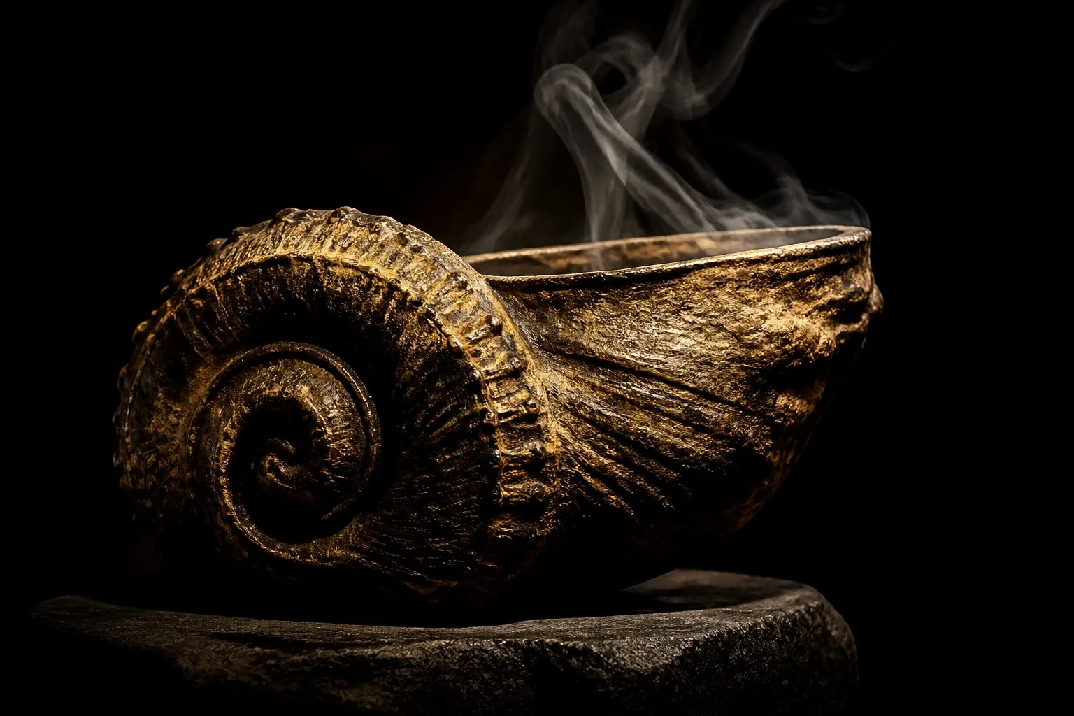 Editorial illustration: steam rising from cup macro dark