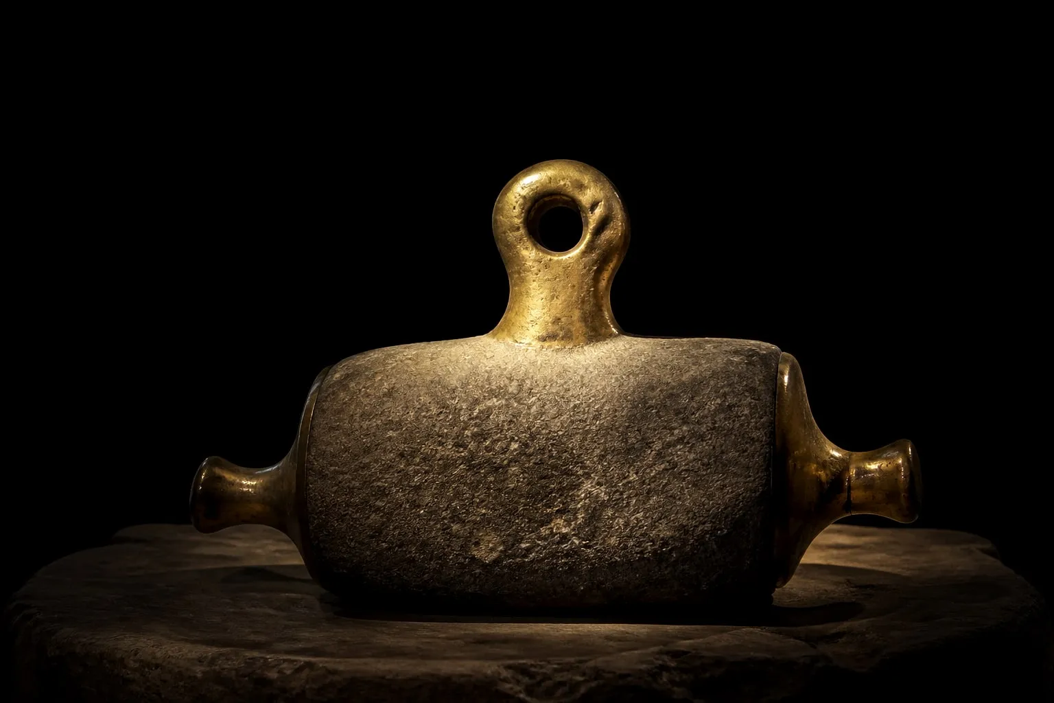 Editorial illustration: ancient stone grinding tool archaeology