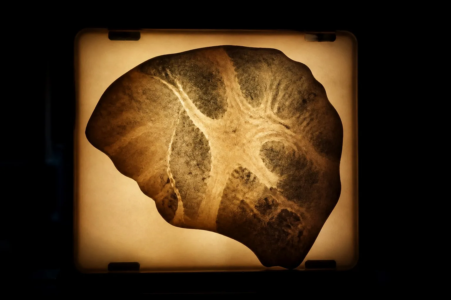 Editorial illustration: dental x ray film on lightbox close up