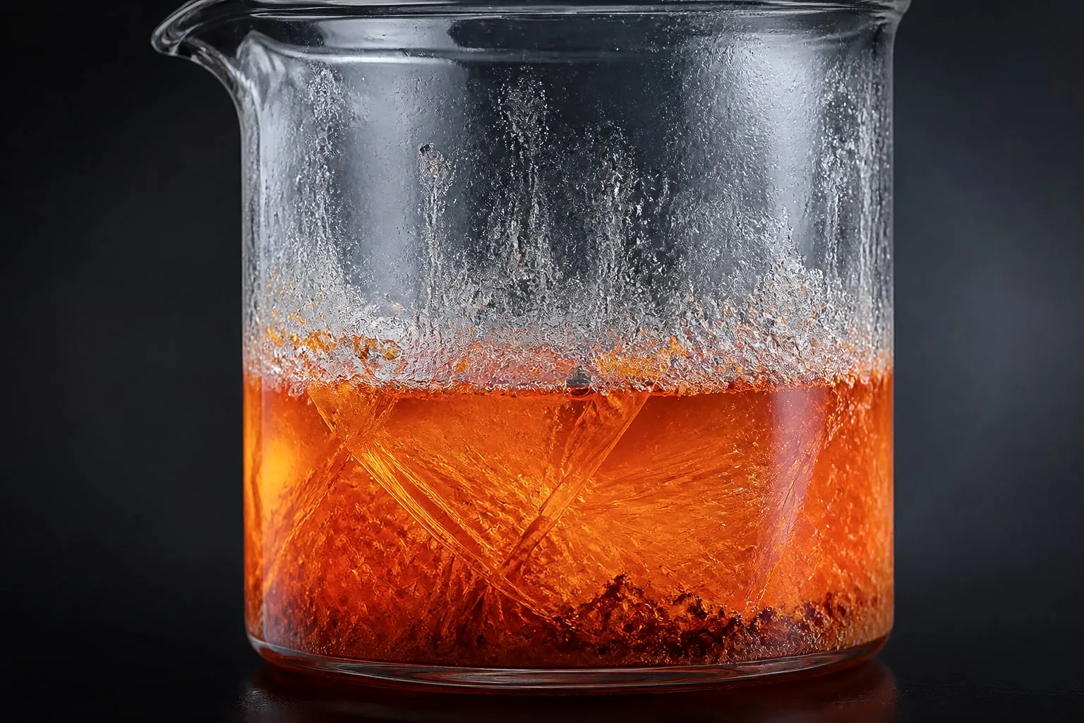 Editorial illustration: glass beaker acid laboratory macro