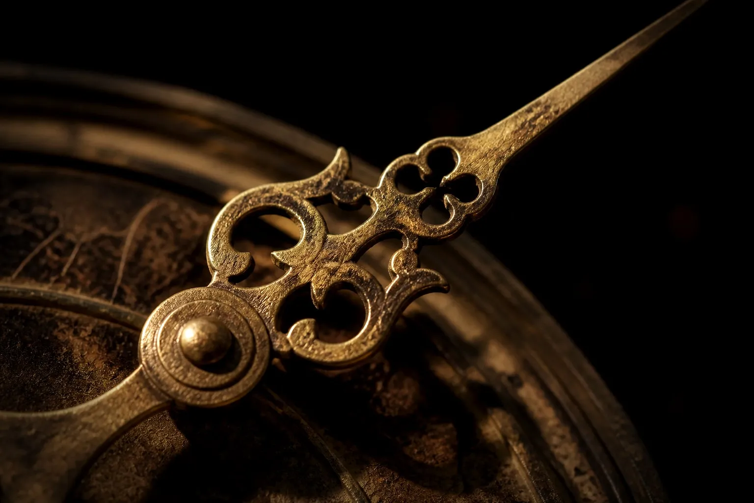 Editorial illustration: wall clock hands macro close up