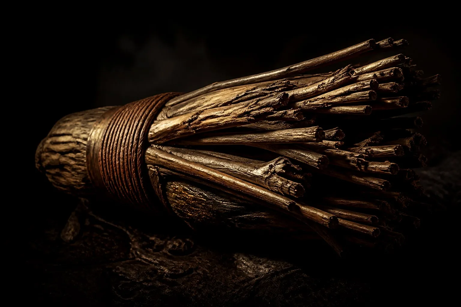 Editorial illustration: wooden twigs branches bundle close up