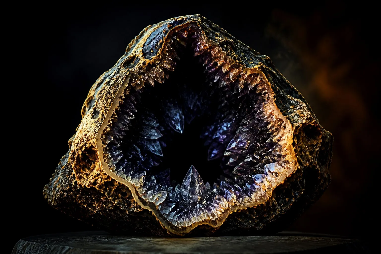 Editorial illustration: geode rock cross section macro