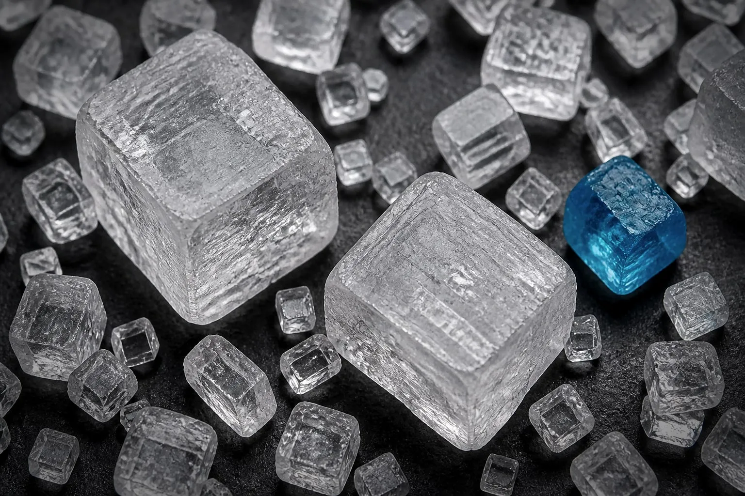 Editorial illustration: white sugar crystals macro extreme close up